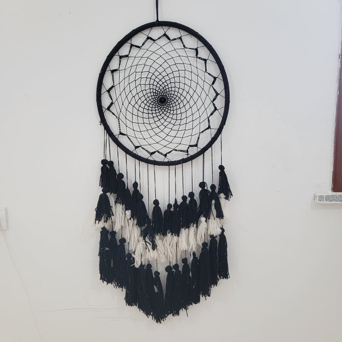 Halloween decoration HUGE BIG black DREAMCATCHER with tassels laces wall decoration handmade Halloween decoration