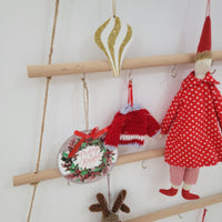 Handmade Whimsical Cloth Doll - Red Polka Dot Dress with Striped Pants, Pointed Hat Hanging Decor for Home & Festive Accents