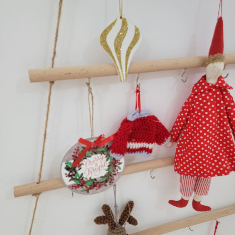 Handmade Whimsical Cloth Doll - Red Polka Dot Dress with Striped Pants, Pointed Hat Hanging Decor for Home & Festive Accents