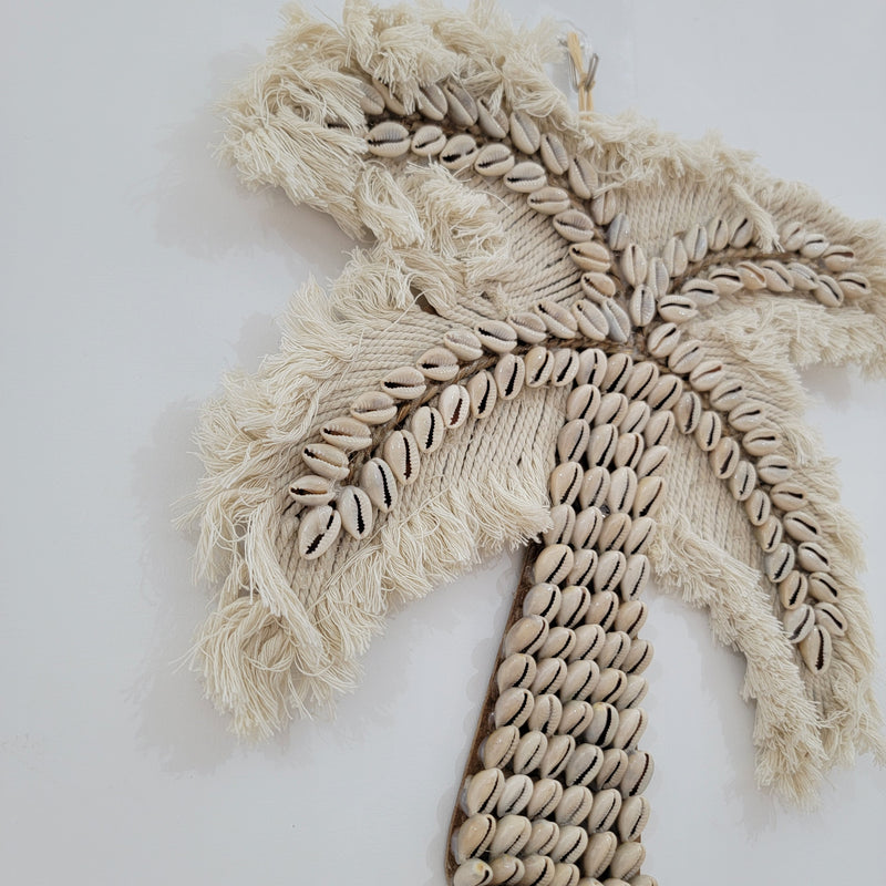 Handmade Cowrie Shell Palm Tree Wall Hanging | Boho Macramé Coastal Decor Boho Palm Tree Wall Art | Handcrafted Cowrie Shell & Macramé DesignCoastal Cowrie Shell Palm Decor | Handmade Macramé Wall Hanging