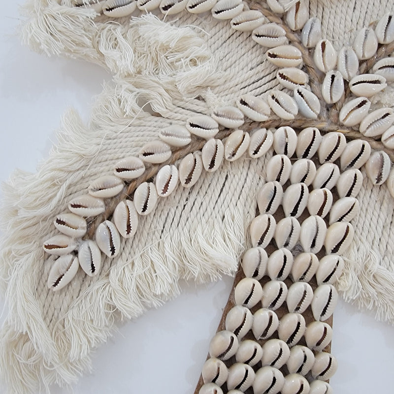 Handmade Cowrie Shell Palm Tree Wall Hanging | Boho Macramé Coastal Decor Boho Palm Tree Wall Art | Handcrafted Cowrie Shell & Macramé DesignCoastal Cowrie Shell Palm Decor | Handmade Macramé Wall Hanging