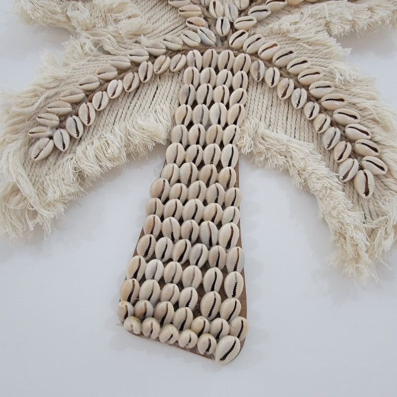 Handmade Cowrie Shell Palm Tree Wall Hanging | Boho Macramé Coastal Decor Boho Palm Tree Wall Art | Handcrafted Cowrie Shell & Macramé DesignCoastal Cowrie Shell Palm Decor | Handmade Macramé Wall Hanging