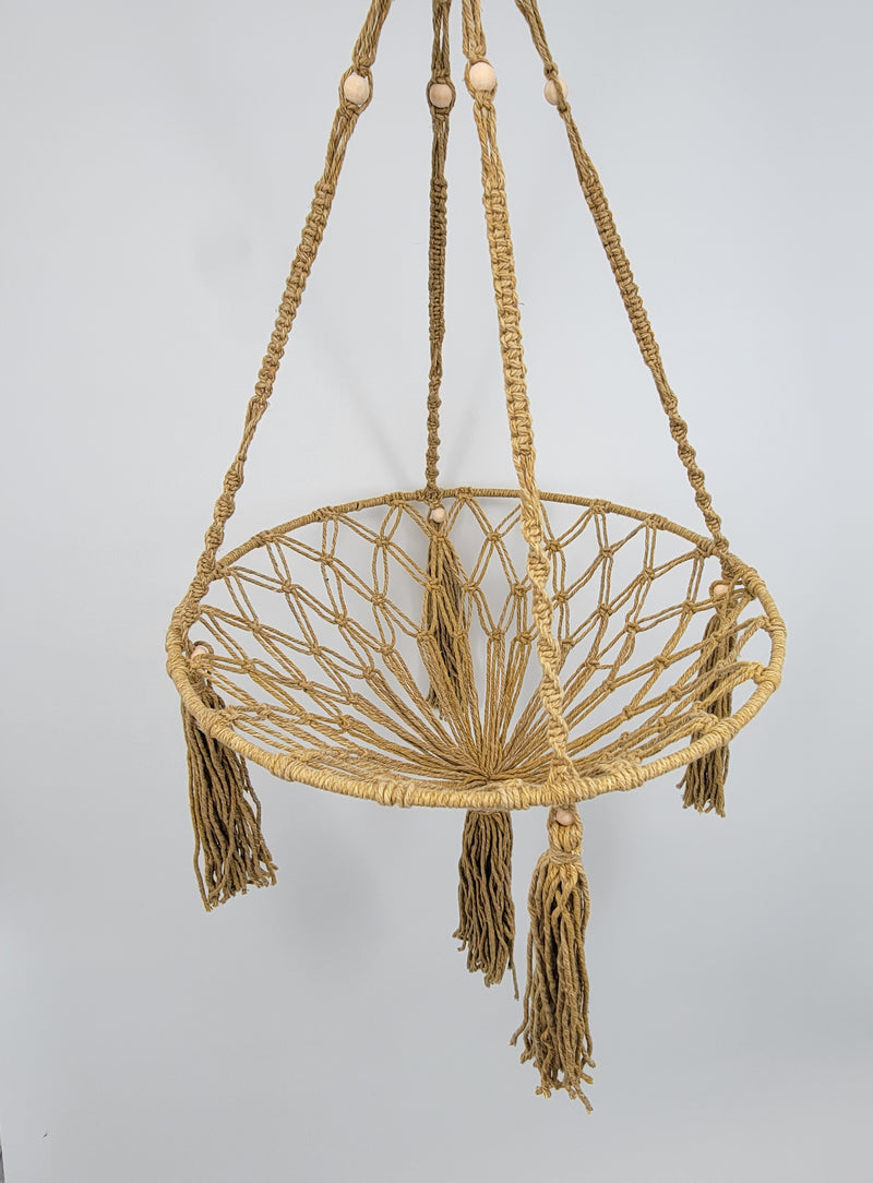 macrame cat hammock made of cotton yarns with tassels, perfect for lounging cats and stylish cat decor.