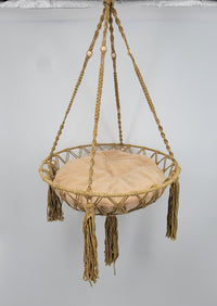 macrame cat hammock with crochet mat and tassels for comfortable cat lounging and decor