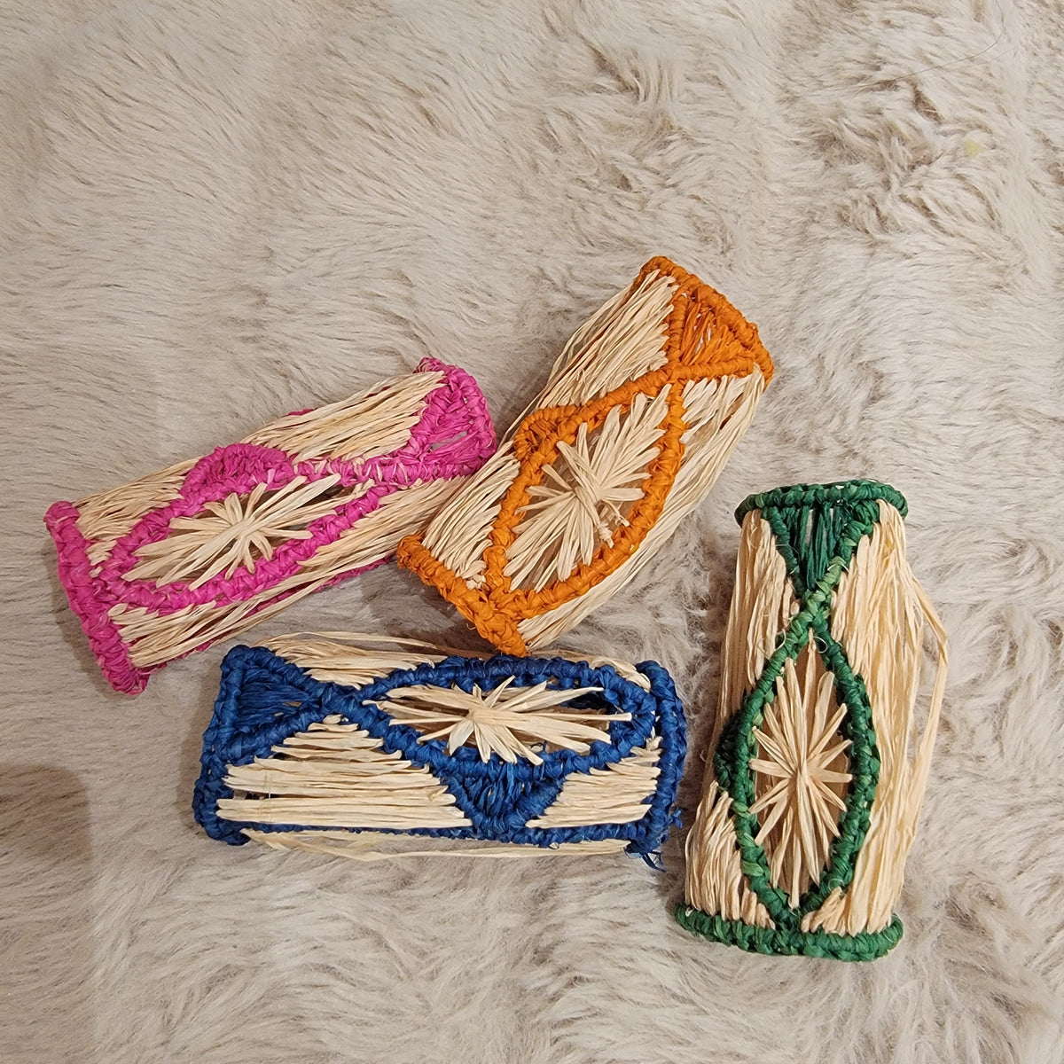 4pcs/packet Elevate Your Tabletop Hand-Braided Raffia Sunburst Tissue Ring Chic Handmade Boho Tissue Decor