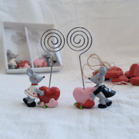 Cute Bride & Groom Mouse Heart Note Holders — Whimsical Desk Decor & Romantic Gift