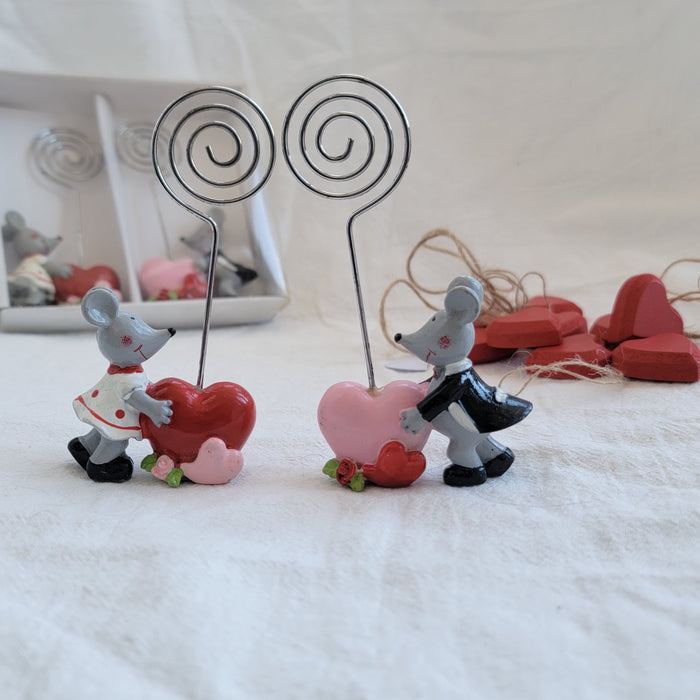 Cute Bride & Groom Mouse Heart Note Holders — Whimsical Desk Decor & Romantic Gift