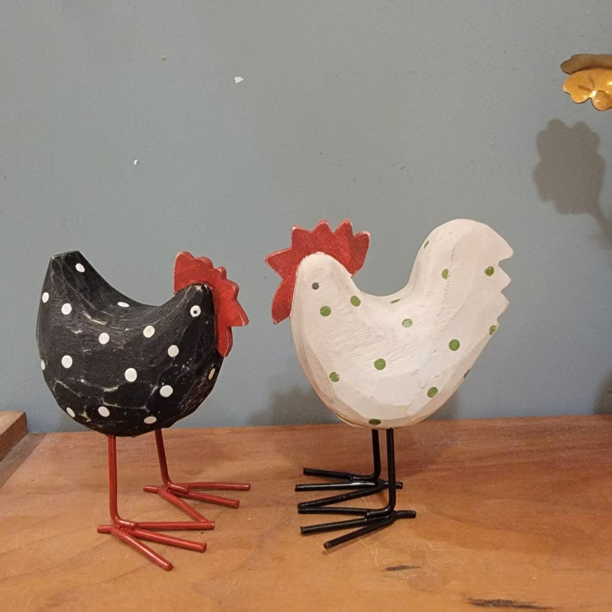 Set of 2 Hand-carved wooden chicken Whimsical Handmade Gift & Tabletop Decor Happy Easter Easter decoration