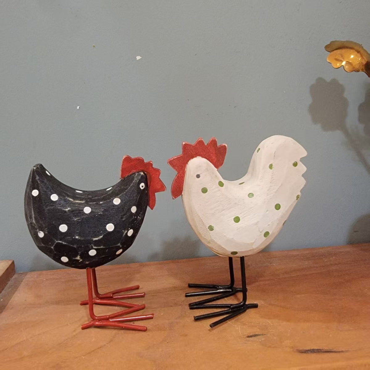 Set of 2 Hand-carved wooden chicken Whimsical Handmade Gift & Tabletop Decor Happy Easter Easter decoration