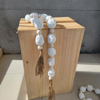 Handcrafted White Paper Mache Bead Garland with Jute Tassels – Minimalist Home Decor