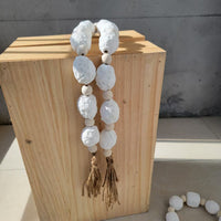 Handcrafted White Paper Mache Bead Garland with Jute Tassels – Minimalist Home Decor