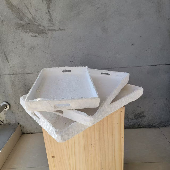 3pcs/set Handcrafted White Paper Mache Serving Tray – Boho Coffee Table & Vanity Decor