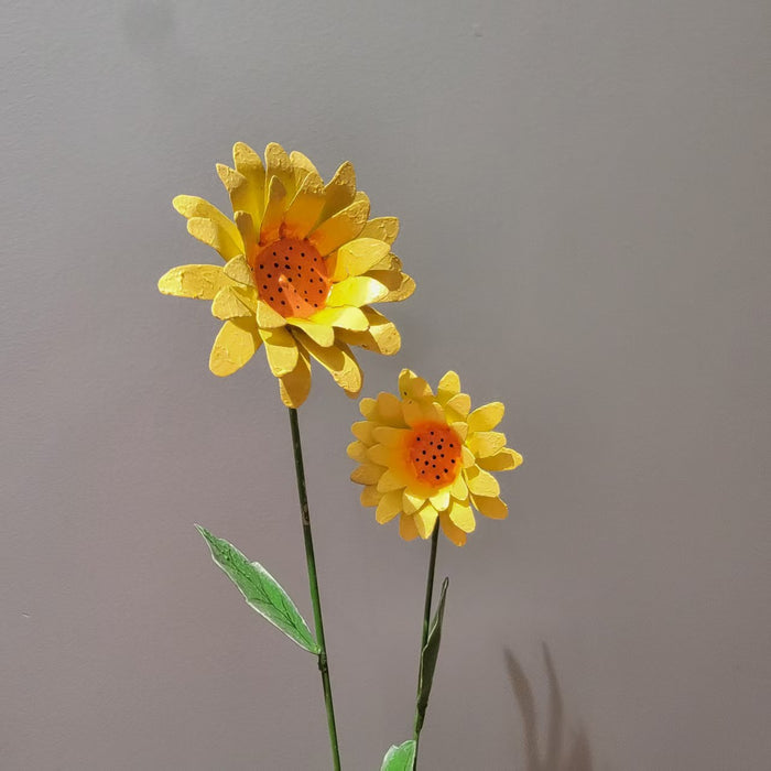 Minor imperfections Artisan Handcrafted Iron Sunflower Stakes - Rustic Yellow Metal Garden Art for Outdoor Living