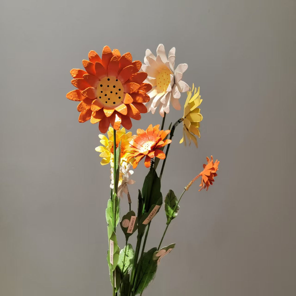 Minor imperfections Artisan Handcrafted Iron Sunflower Stakes - Rustic Yellow Metal Garden Art for Outdoor Living