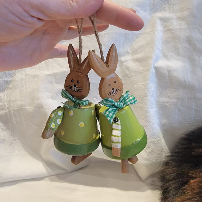 2pcs/packet Cute Terracotta Rabbit Hanging Wind Chimes for Home, Patio and Balcony Decor Handcrafted Terracotta Rabbit Wind Chimes - Indoor & Outdoor Garden Hanging Decor