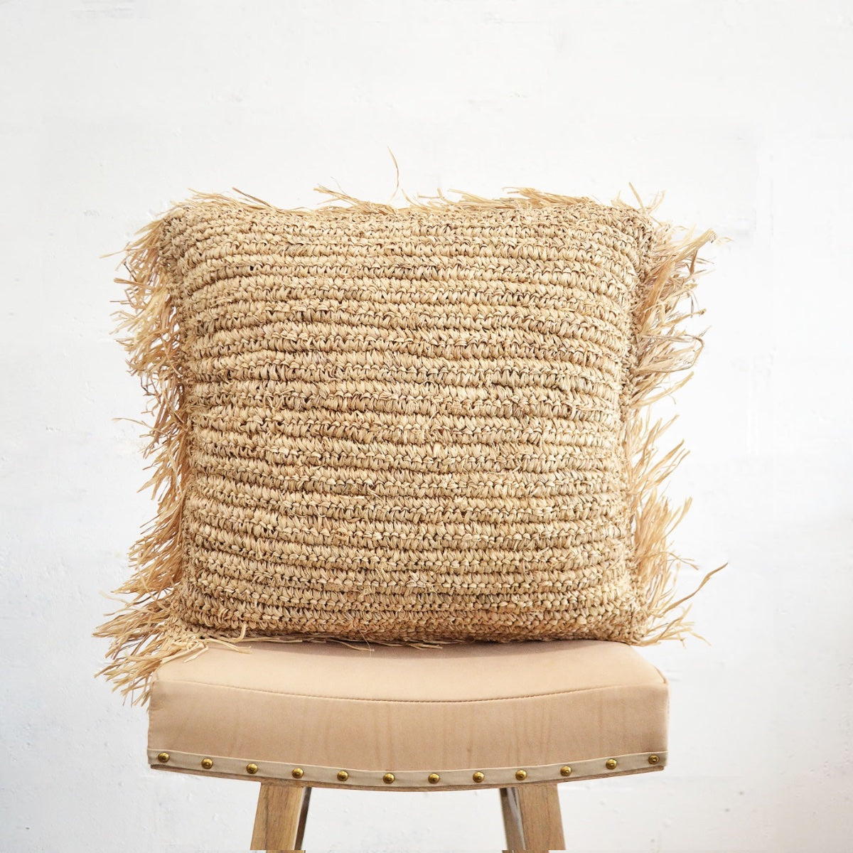 Bohemian woven straw decorative pillow