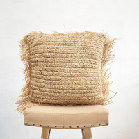 Bohemian woven straw decorative pillow