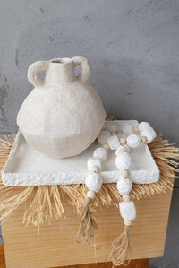Waterproof Artisan Geometric Paper Mache Vase with Handles | Cream Textured Boho Vase for Dried Flowers | Rustic Centerpiece Decor
