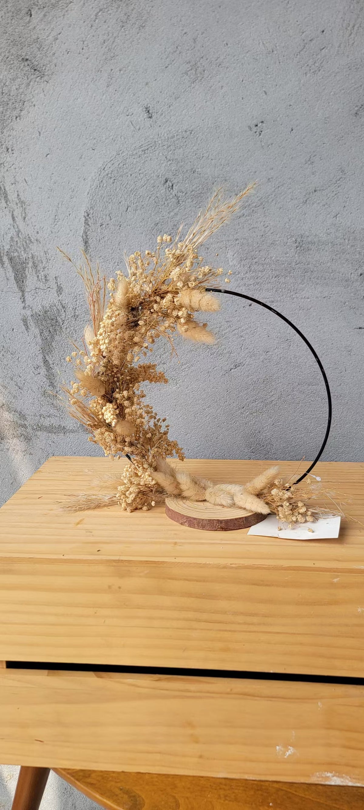 Handmade Dried Flower Hoop Table Centerpiece, Boho Bunny Tail Grass Floral Standing Wreath, Rustic Autumn Table Decor