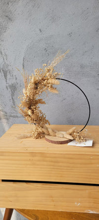 Handmade Dried Flower Hoop Table Centerpiece, Boho Bunny Tail Grass Floral Standing Wreath, Rustic Autumn Table Decor