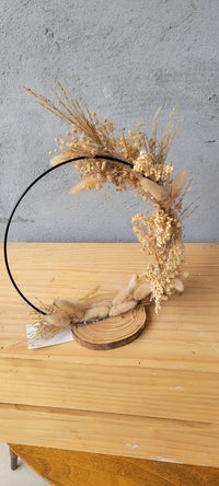 Handmade Dried Flower Hoop Table Centerpiece, Boho Bunny Tail Grass Floral Standing Wreath, Rustic Autumn Table Decor