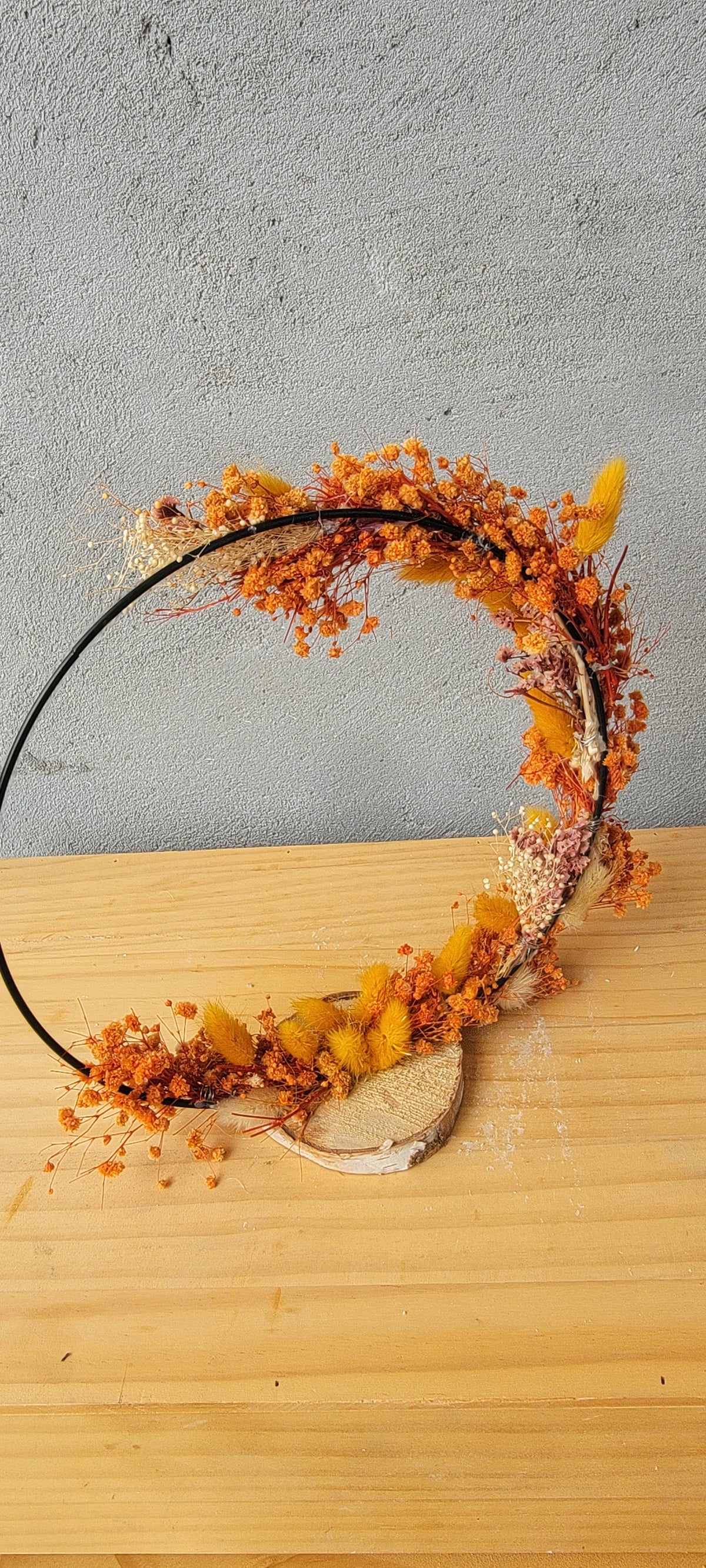 Handmade Dried Flower Hoop Table Centerpiece, Boho Bunny Tail Grass Floral Standing Wreath, Rustic Autumn Table Decor