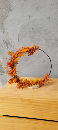 Handmade Dried Flower Hoop Table Centerpiece, Boho Bunny Tail Grass Floral Standing Wreath, Rustic Autumn Table Decor