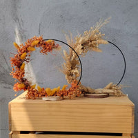 Handmade Dried Flower Hoop Table Centerpiece, Boho Bunny Tail Grass Floral Standing Wreath, Rustic Autumn Table Decor