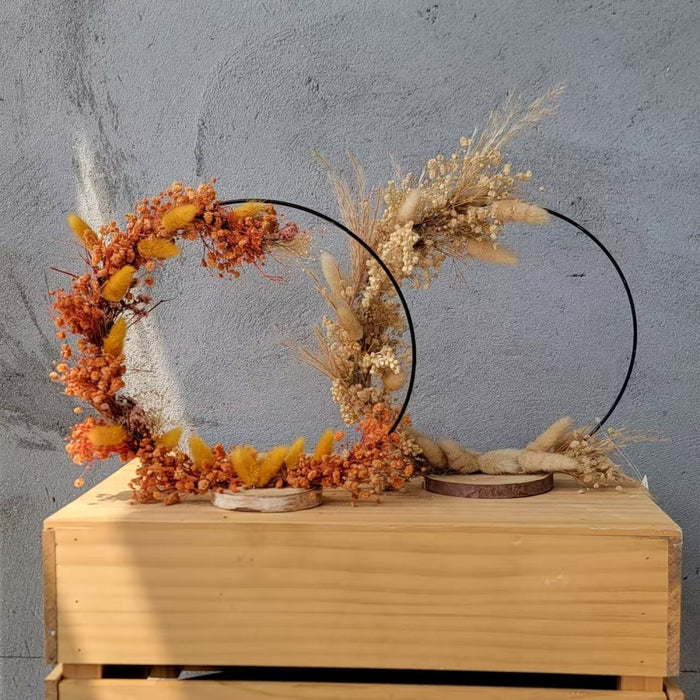 Handmade Dried Flower Hoop Table Centerpiece, Boho Bunny Tail Grass Floral Standing Wreath, Rustic Autumn Table Decor