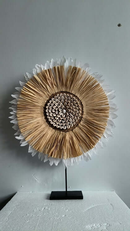 Seashell & Raffia & feathers juju hat Wall Decor - Boho