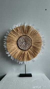 Seashell & Raffia & feathers juju hat Wall Decor - Boho