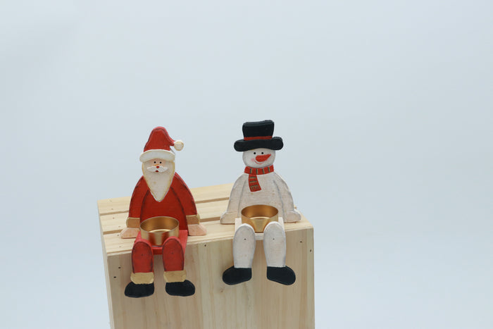 Vintage-Inspired Santa & Snowman Wooden Tealight Holders – A Charming Touch to Your Holiday Decor