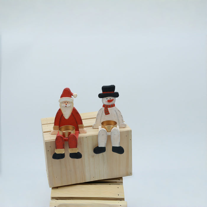 Vintage-Inspired Santa & Snowman Wooden Tealight Holders – A Charming Touch to Your Holiday Decor