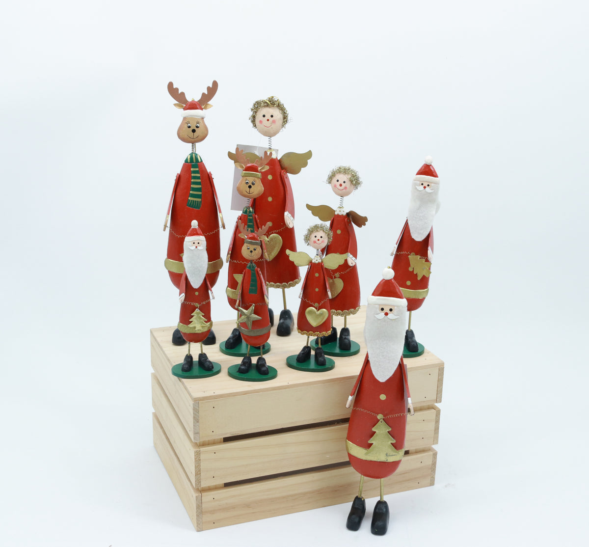 Set of 3 wooden Santa angle & reindeer Figurines - Unique Festive Christmas Decor for Home & Holiday Display