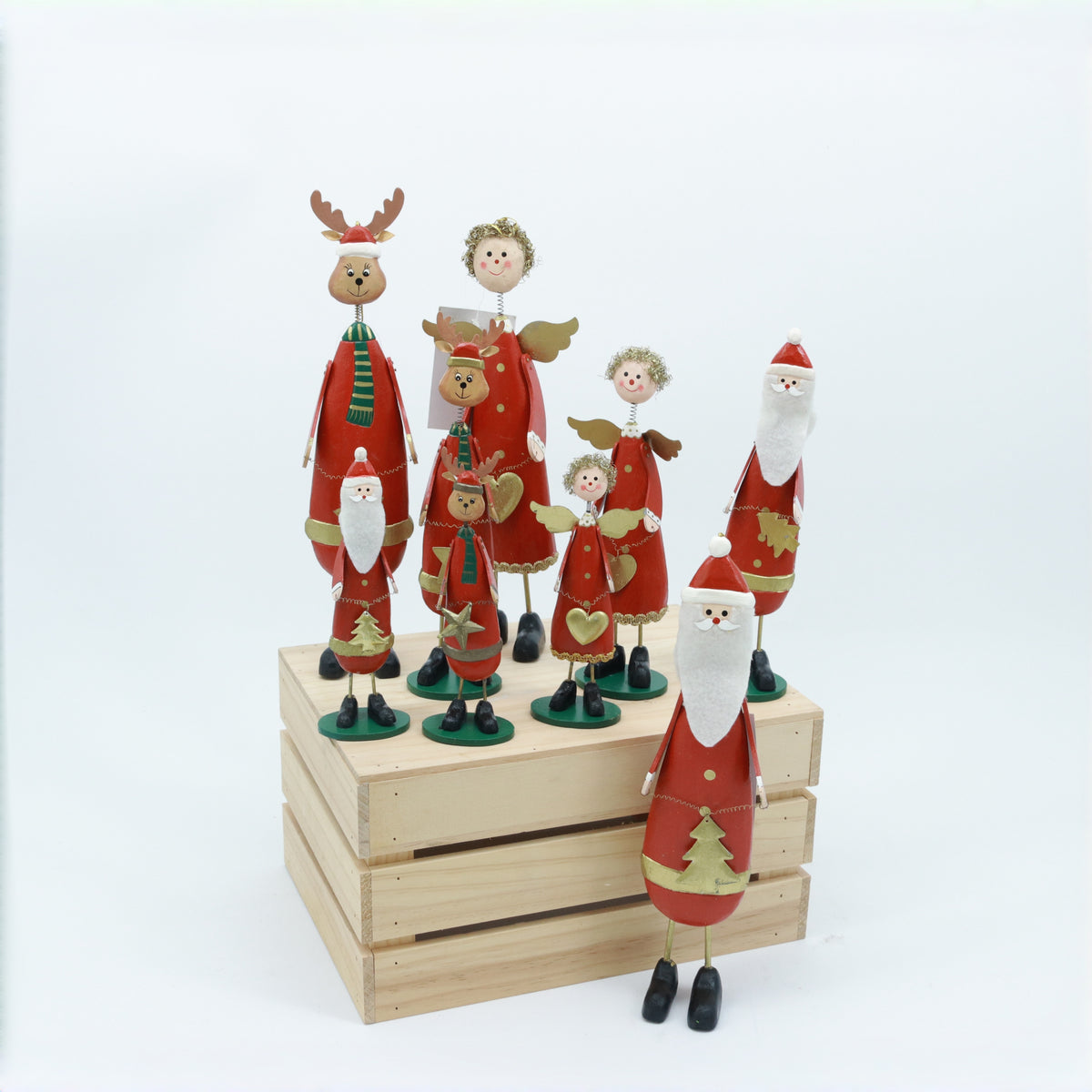 Set of 3 wooden Santa angle & reindeer Figurines - Unique Festive Christmas Decor for Home & Holiday Display