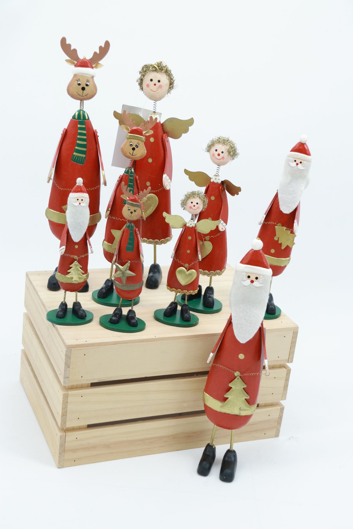 Set of 3 wooden Santa angle & reindeer Figurines - Unique Festive Christmas Decor for Home & Holiday Display