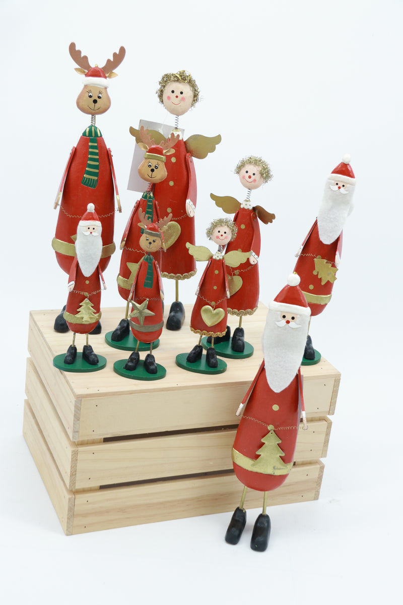 Set of 3 wooden Santa angle & reindeer Figurines - Unique Festive Christmas Decor for Home & Holiday Display