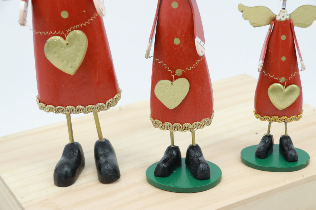 Set of 3 wooden Santa angle & reindeer Figurines - Unique Festive Christmas Decor for Home & Holiday Display