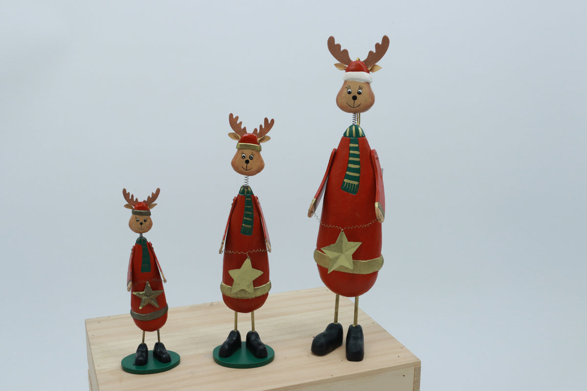 Set of 3 wooden Santa angle & reindeer Figurines - Unique Festive Christmas Decor for Home & Holiday Display