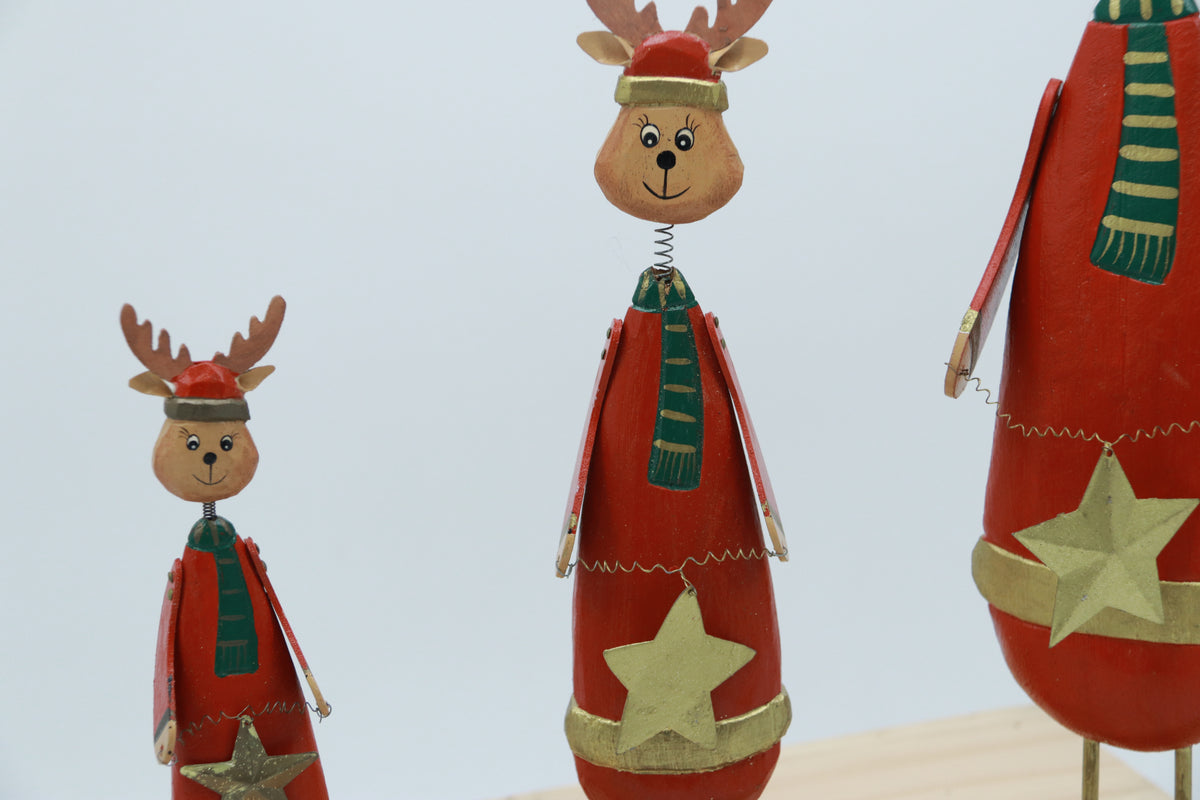 Set of 3 wooden Santa angle & reindeer Figurines - Unique Festive Christmas Decor for Home & Holiday Display