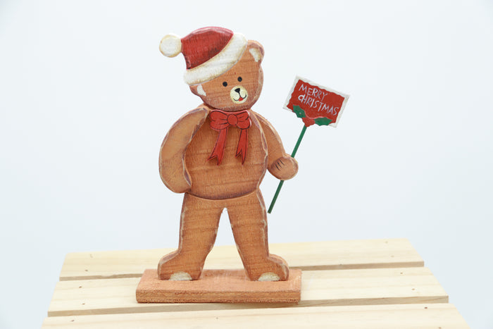 Rustic Wooden Santa Claus Figurine with Christmas Tree & Stars - Vintage Style Holiday Decor Ornament handprint 2pcs/packet