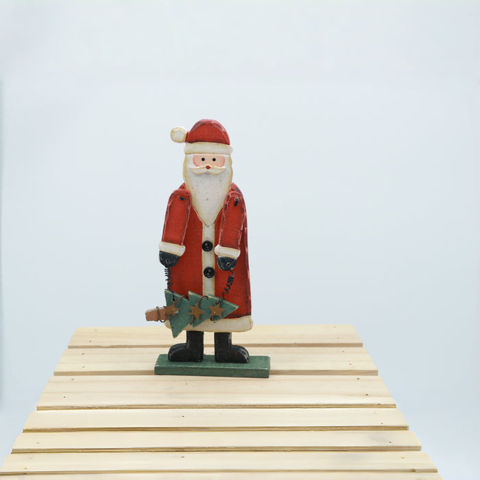 Rustic Wooden Santa Claus Figurine with Christmas Tree & Stars - Vintage Style Holiday Decor Ornament handprint 2pcs/packet