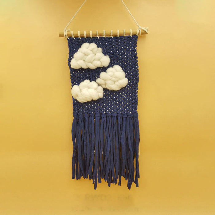 FREE SHIPPING tapestry Children's Room Decoration hanging with cloud Hanging Wall Hanging MACRAME HANDWORK recycled T-shirt fabric yarn